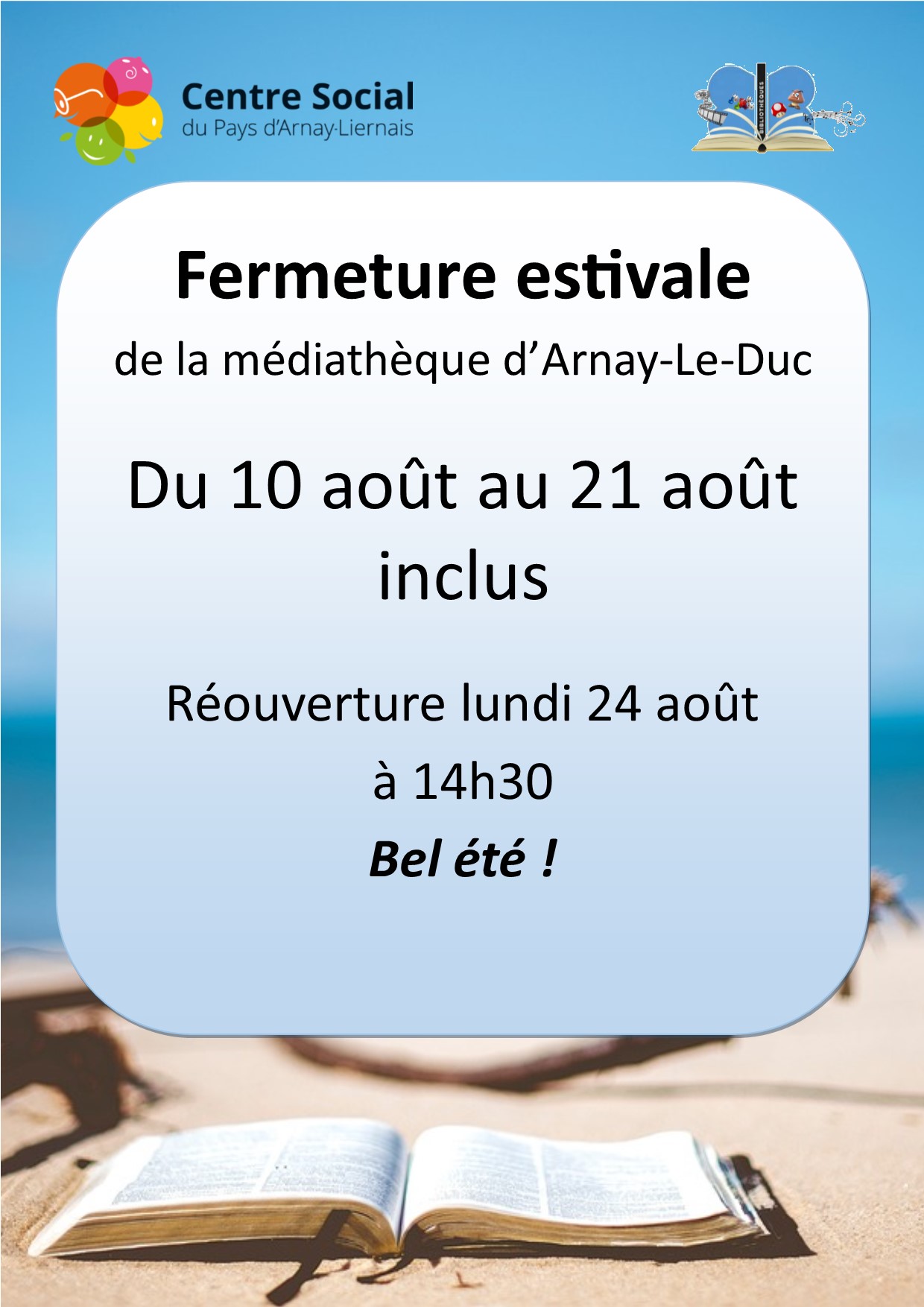Fermeture estivale de la médiathèque